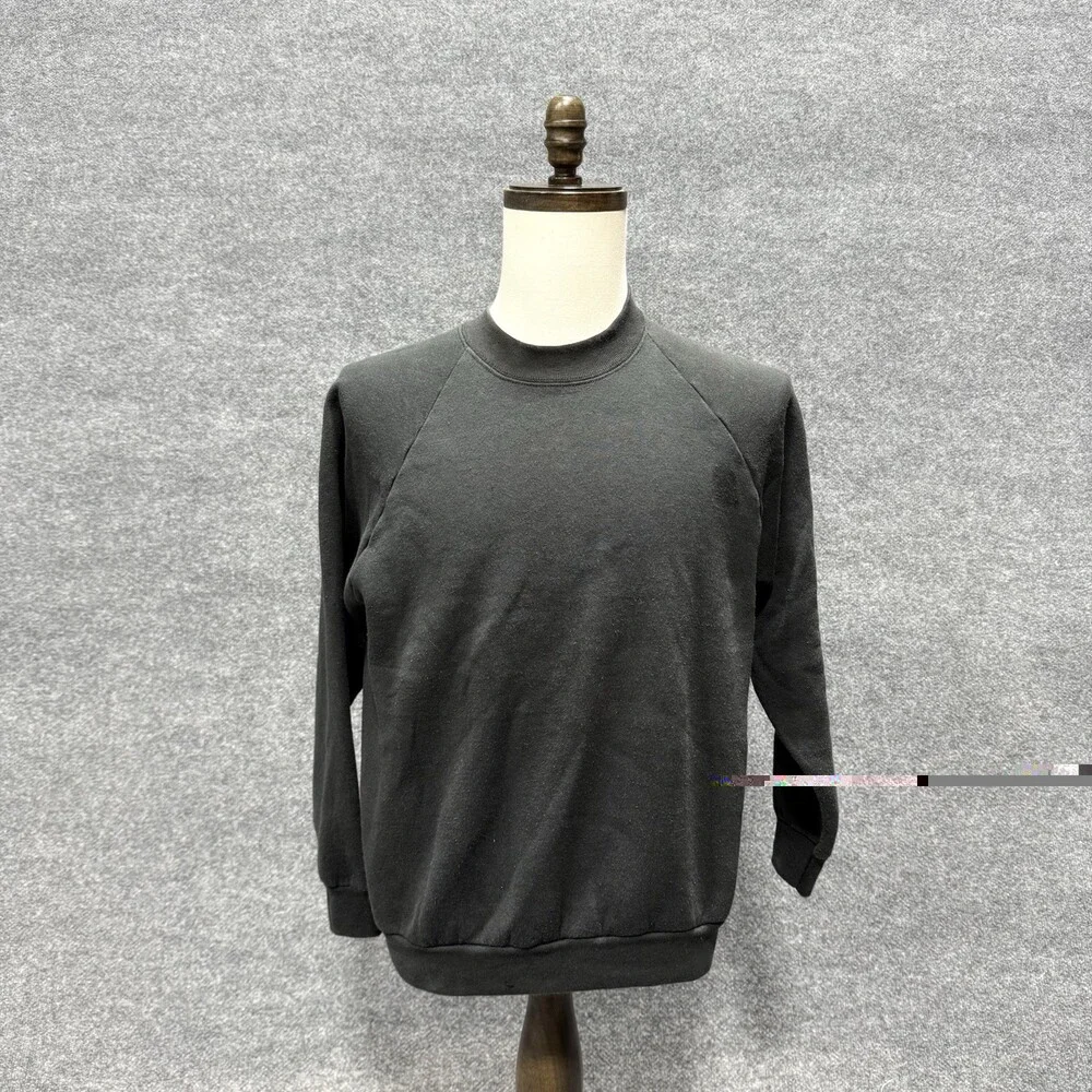 Vintage Fruit of the Loom Sweatshirt Mens Medium Black Made USA Raglan Crewneck